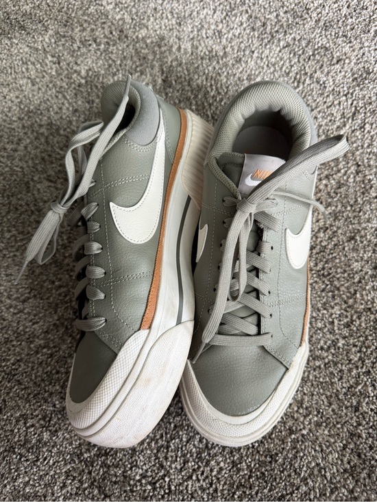 Nike Shoes - Nike Gray and White Low-Top Sneakers with Tan Accent